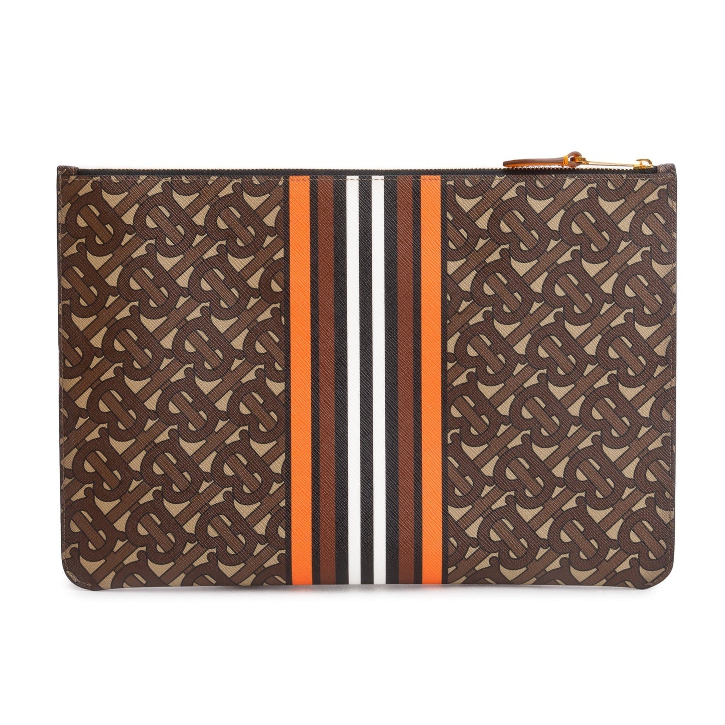 Burberry Brown/Orange Canvas TB Monogram Zip Pouch