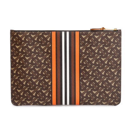Burberry Brown/Orange Canvas TB Monogram Zip Pouch