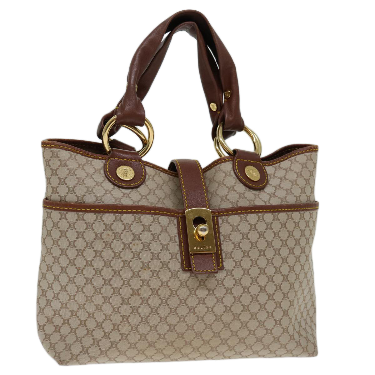 Luxury CELINE Macadam Canvas Hand Bag Beige  69629