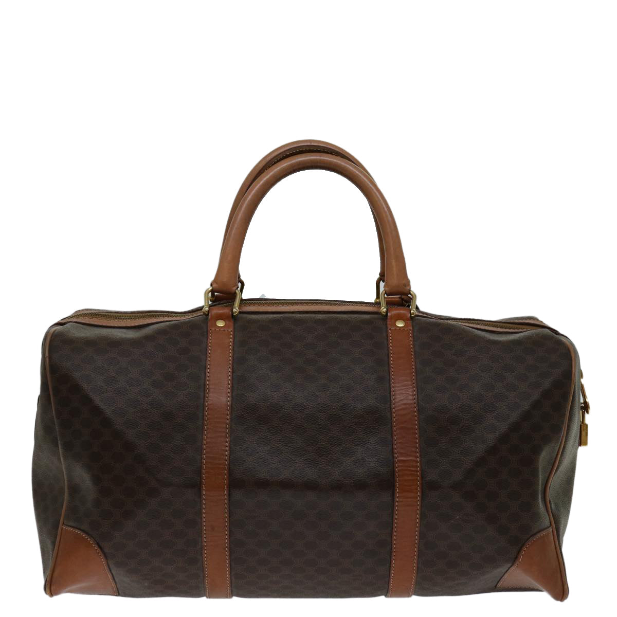 Luxury CELINE Macadam Canvas Boston Bag PVC Brown  69632