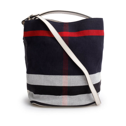Burberry Navy Canvas Ashby Mega Check Bucket Bag