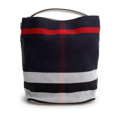 Burberry Navy Canvas Ashby Mega Check Bucket Bag
