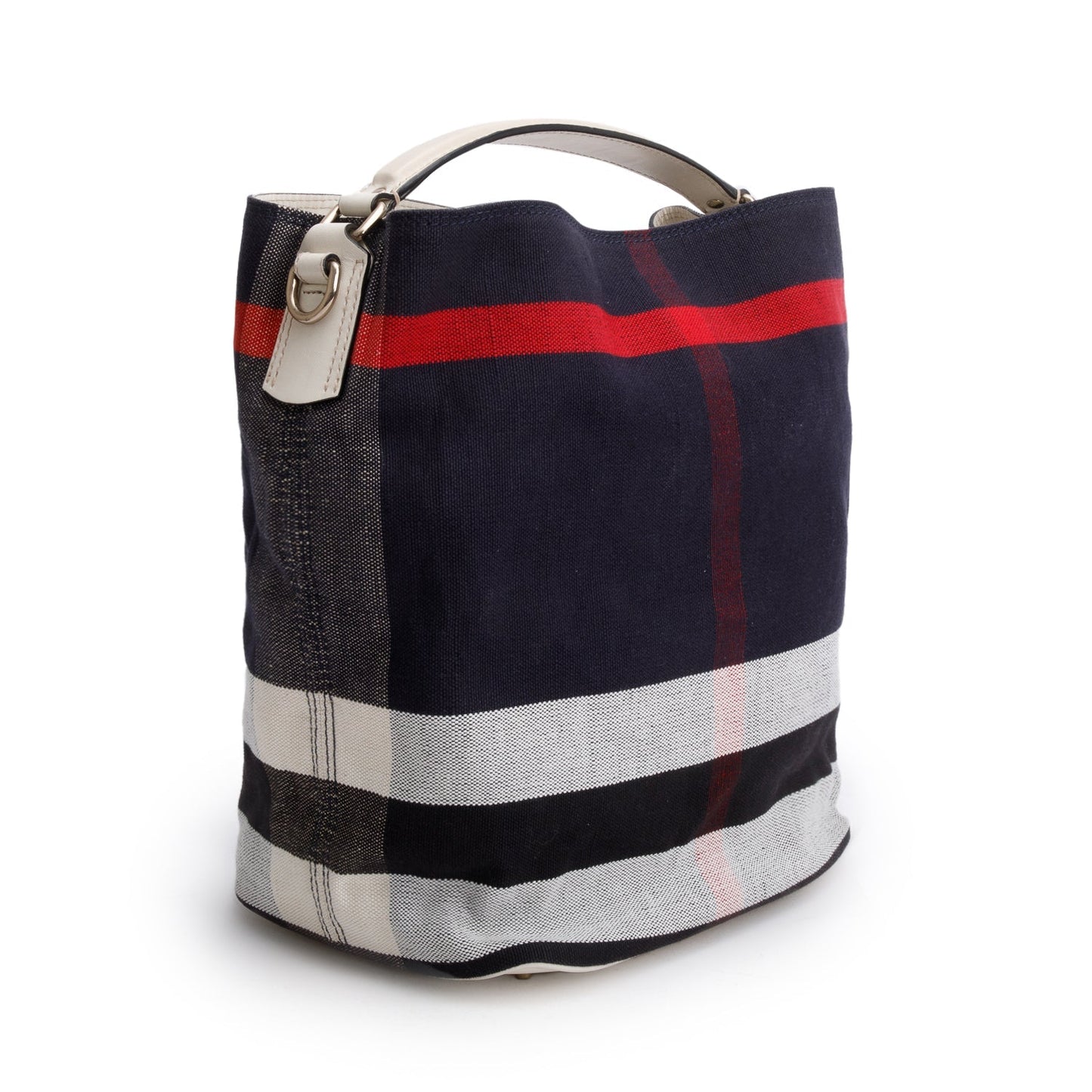 Burberry Navy Canvas Ashby Mega Check Bucket Bag