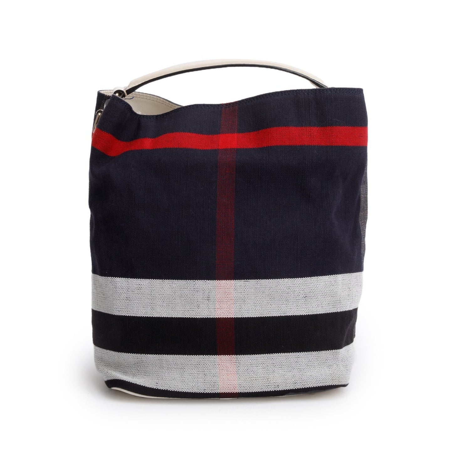 Burberry Navy Canvas Ashby Mega Check Bucket Bag