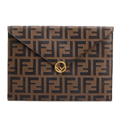Fendi Brown Vitello Ceylon FF 1974 Embossed FF Diamonds Flat Envelope Pouch