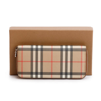 Burberry Brown Ellerby Vintage Check Long Zip Wallet