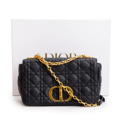 Christian Dior 2023 Black Supple Cannage Calfskin Medium Dior Caro Bag