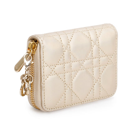 Christian Dior 2023 Iridescent Gold Cannage Lambskin Small Lady Dior Voyageur Coin Purse