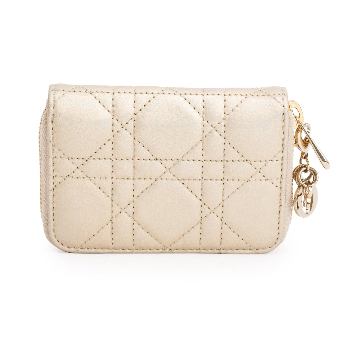 Christian Dior 2023 Iridescent Gold Cannage Lambskin Small Lady Dior Voyageur Coin Purse