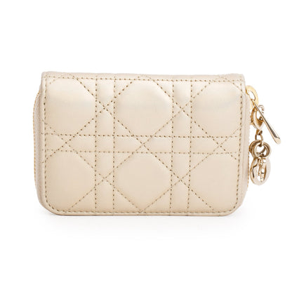 Christian Dior 2023 Iridescent Gold Cannage Lambskin Small Lady Dior Voyageur Coin Purse