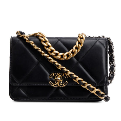 Chanel Black Quilted Lambskin Leather 19 Wallet On Chain