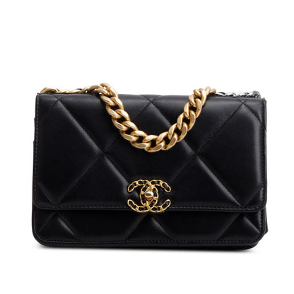 Chanel Black Quilted Lambskin Leather 19 Wallet On Chain