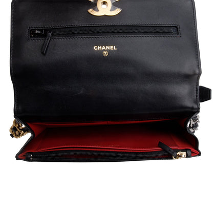 Chanel Black Quilted Lambskin Leather 19 Wallet On Chain