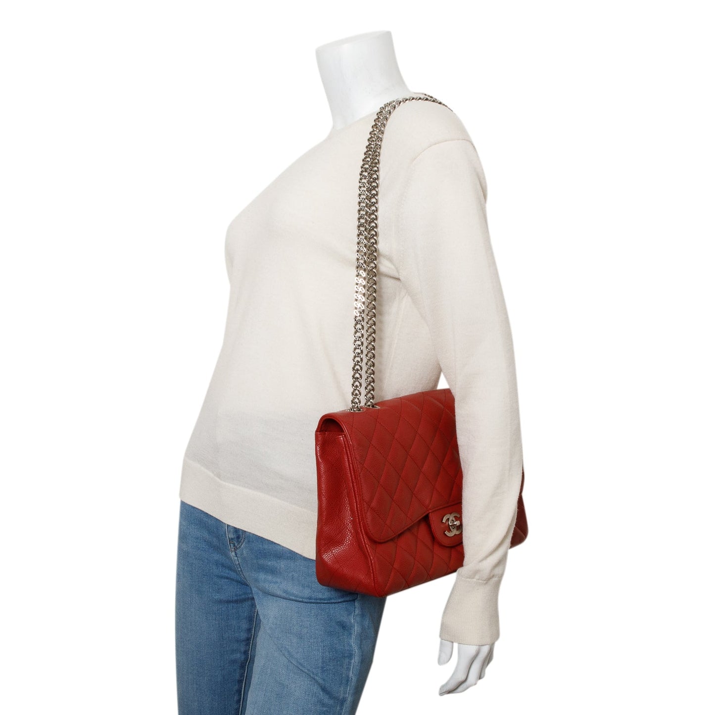 Chanel Red Caviar Classic Jumbo Single Flap Bag