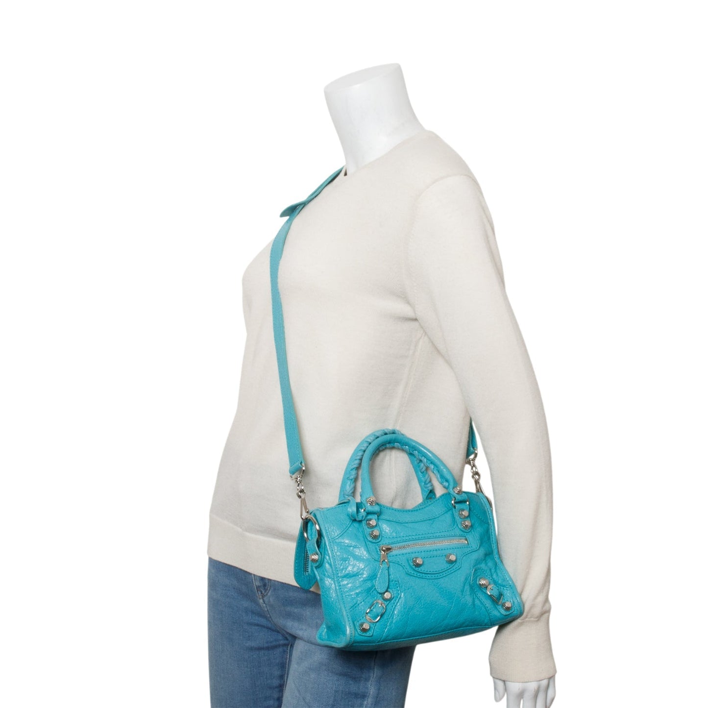 Balenciaga Teal Arena Lambskin Leather Classic Mini City Bag