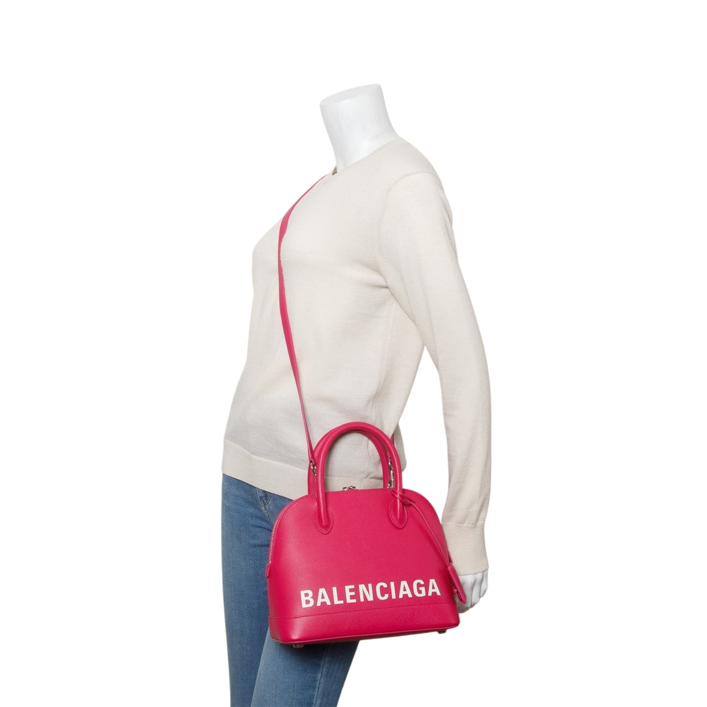 Balenciaga Pink Signature Grained Calfskin Logo S Ville Top Handle Bag