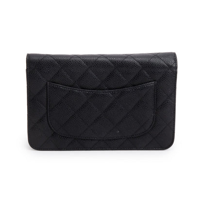 Chanel Black Quilted Caviar Leather Classic Wallet on Chain