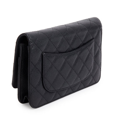 Chanel Black Quilted Caviar Leather Classic Wallet on Chain