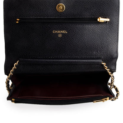 Chanel Black Quilted Caviar Leather Classic Wallet on Chain