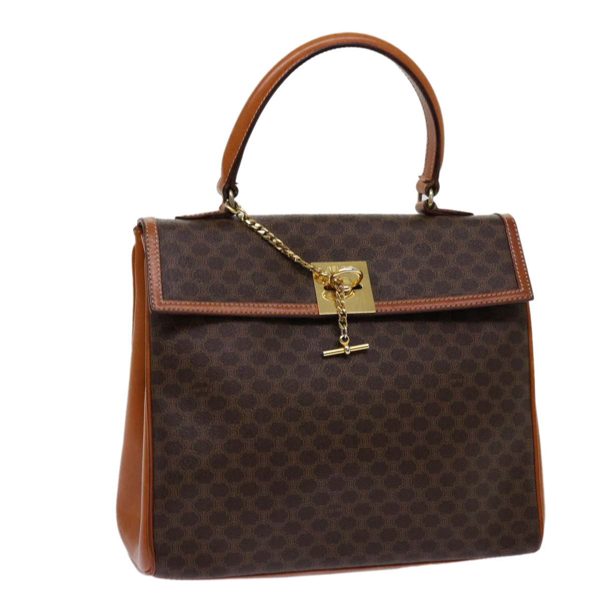 Luxury CELINE Macadam Canvas Hand Bag PVC Brown  69890