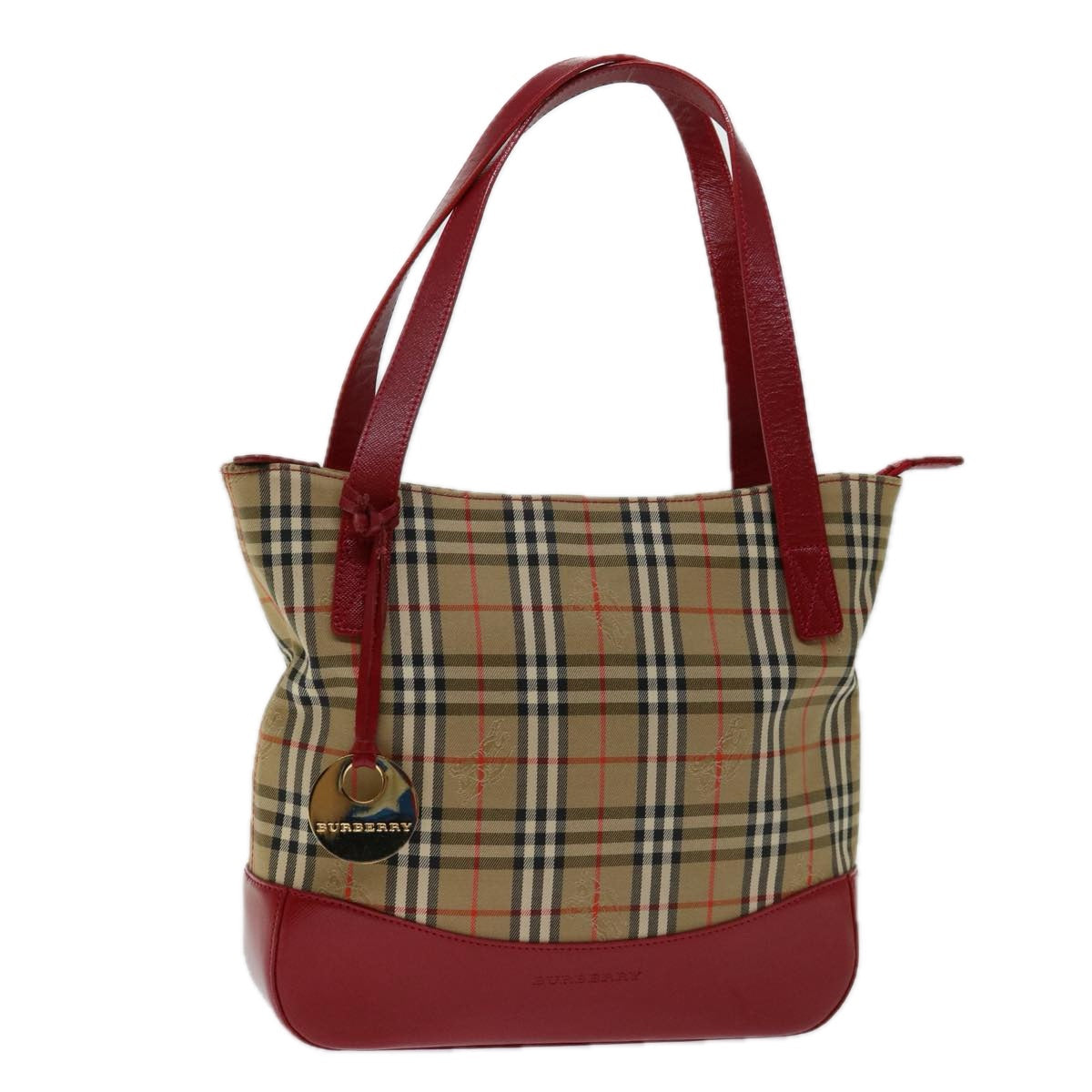 Luxury Burberry Nova Check Tote Bag Canvas Beige Red Auth 69899