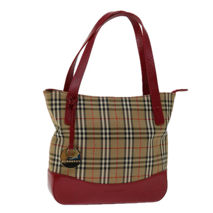 Luxury Burberry Nova Check Tote Bag Canvas Beige Red Auth 69899