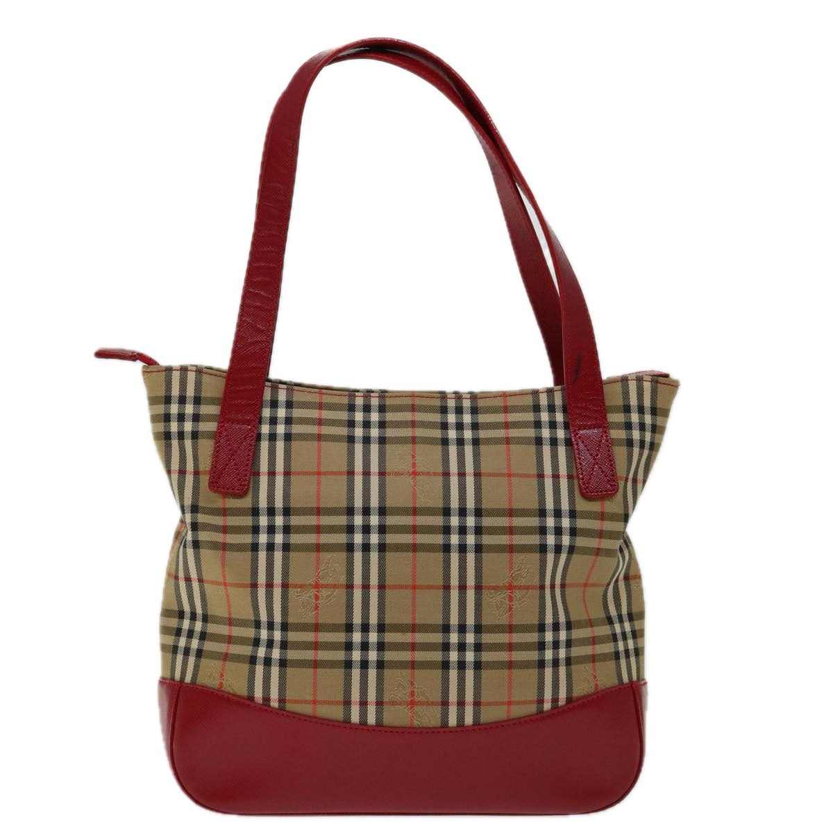 Luxury Burberry Nova Check Tote Bag Canvas Beige Red Auth 69899