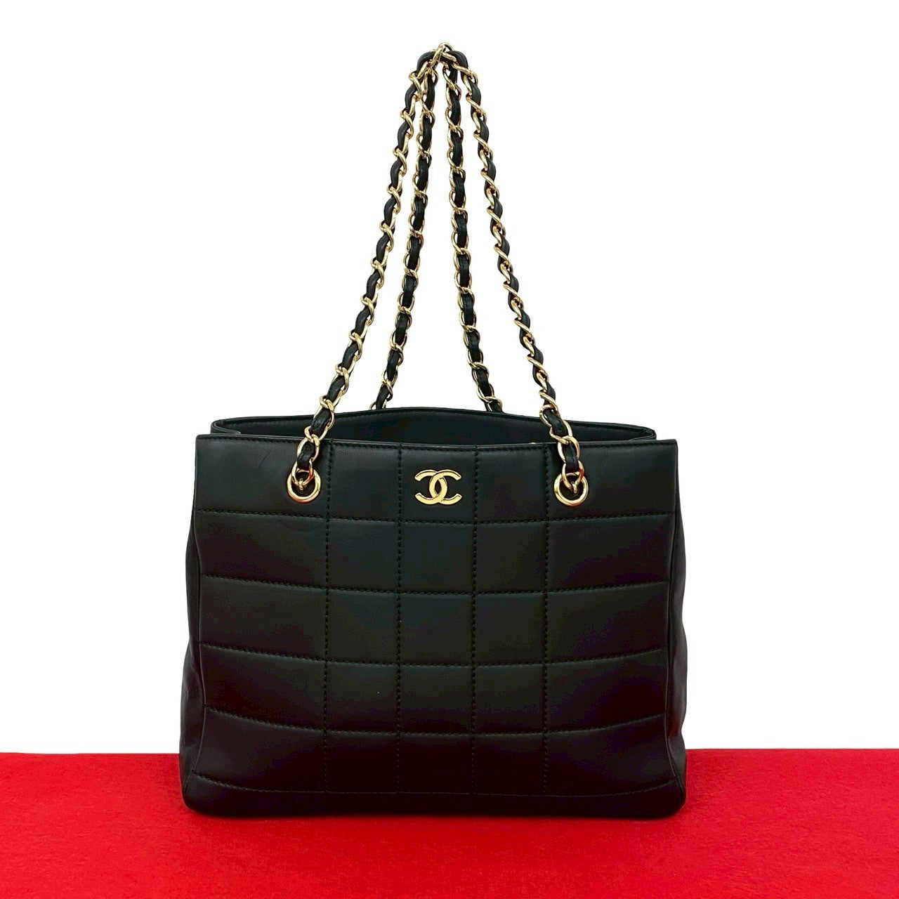 CHANEL Tote Bag lambskin black Chocolate bar