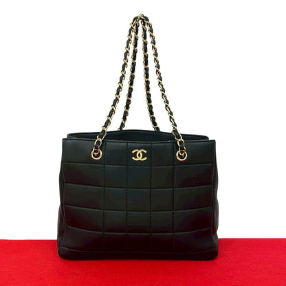 CHANEL Tote Bag lambskin black Chocolate bar