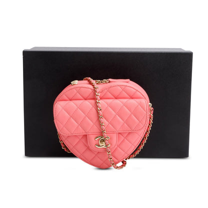 Chanel Pink Lambskin Leather CC In Love Heart Bag
