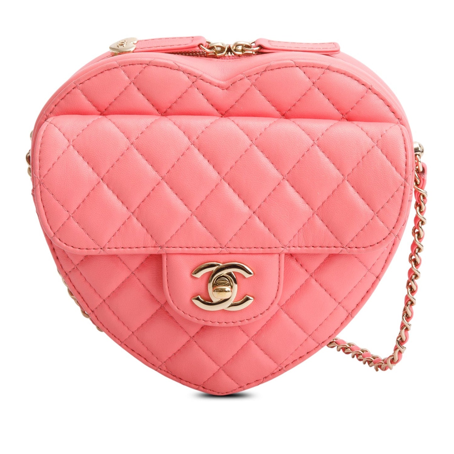 Chanel Pink Lambskin Leather CC In Love Heart Bag