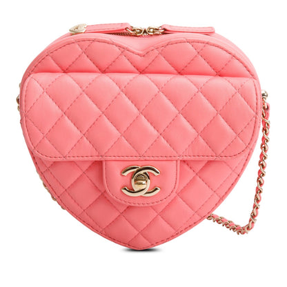 Chanel Pink Lambskin Leather CC In Love Heart Bag