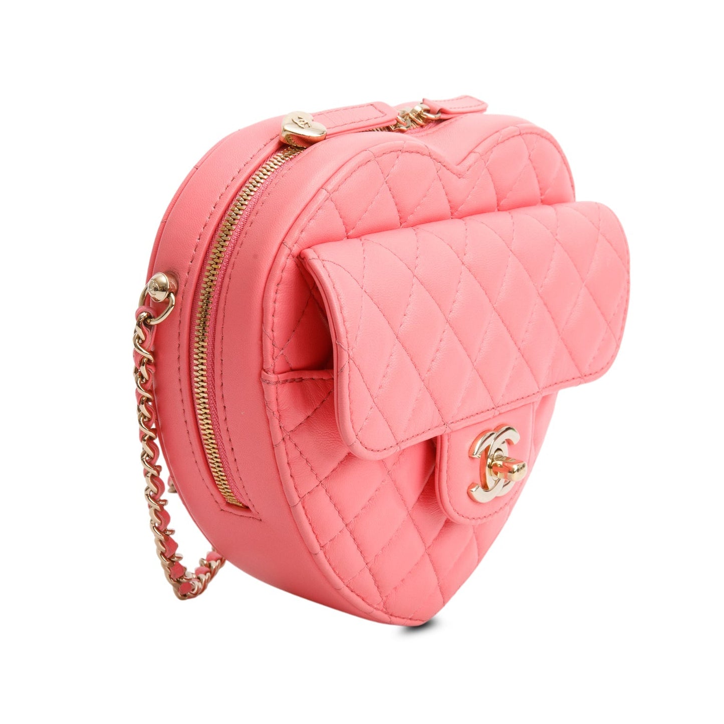 Chanel Pink Lambskin Leather CC In Love Heart Bag