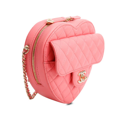 Chanel Pink Lambskin Leather CC In Love Heart Bag