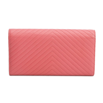 Chanel Pink Chevron Caviar Leather Classic Long Flap Wallet
