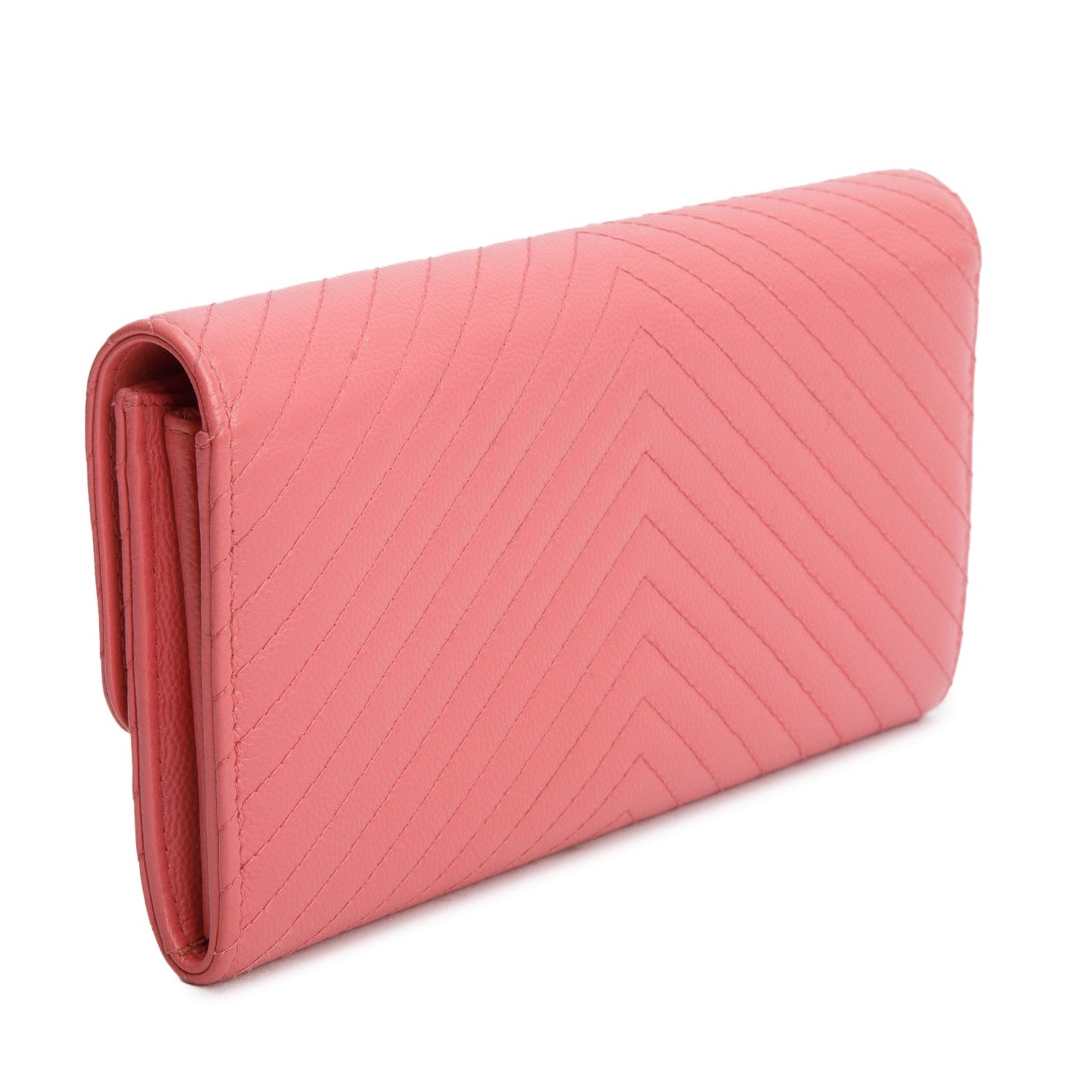 Chanel Pink Chevron Caviar Leather Classic Long Flap Wallet