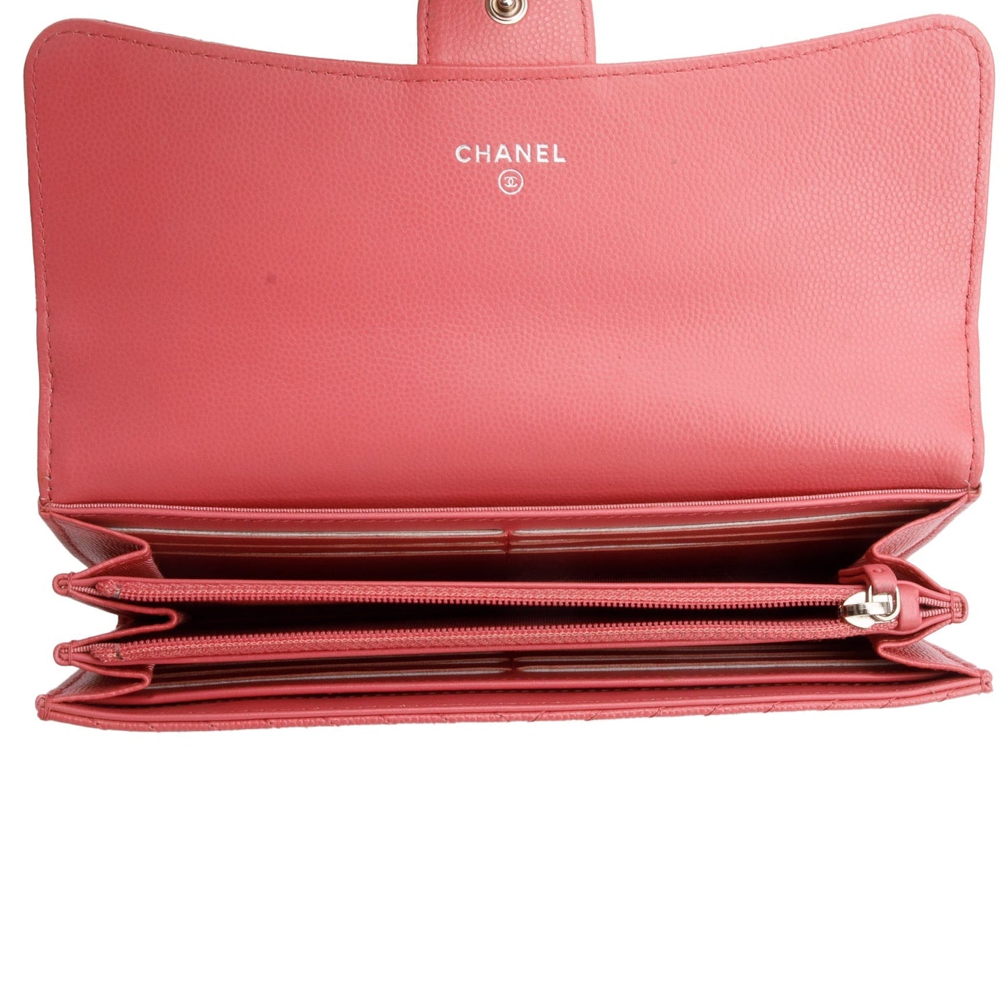 Chanel Pink Chevron Caviar Leather Classic Long Flap Wallet