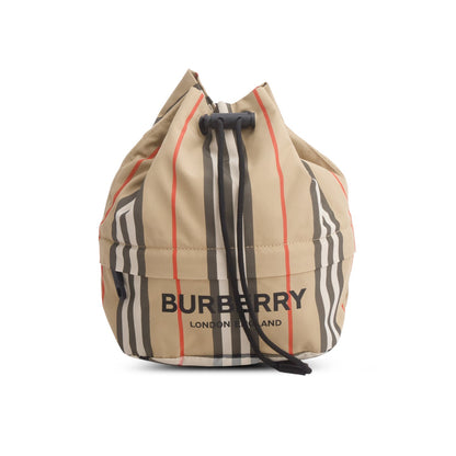 Burberry Beige Icon Stripe Nylon Phoebe Mini Drawstring Pouch