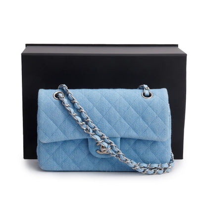 Chanel Blue Denim Quilted Small Double Flap Bag