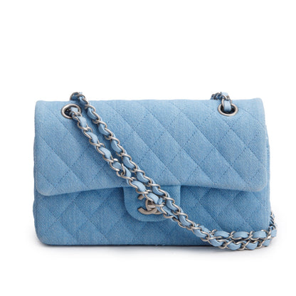 Chanel Blue Denim Quilted Small Double Flap Bag