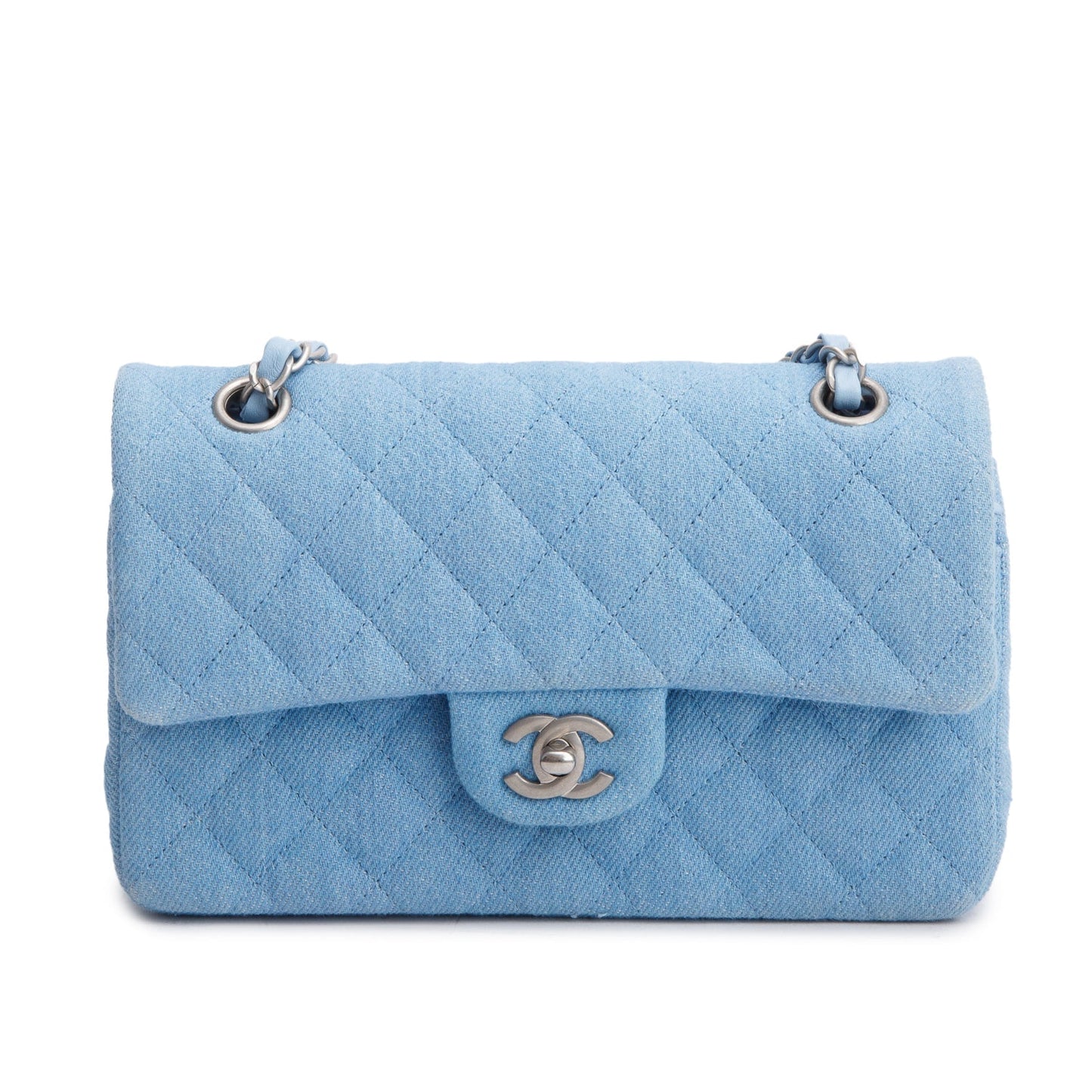 Chanel Blue Denim Quilted Small Double Flap Bag