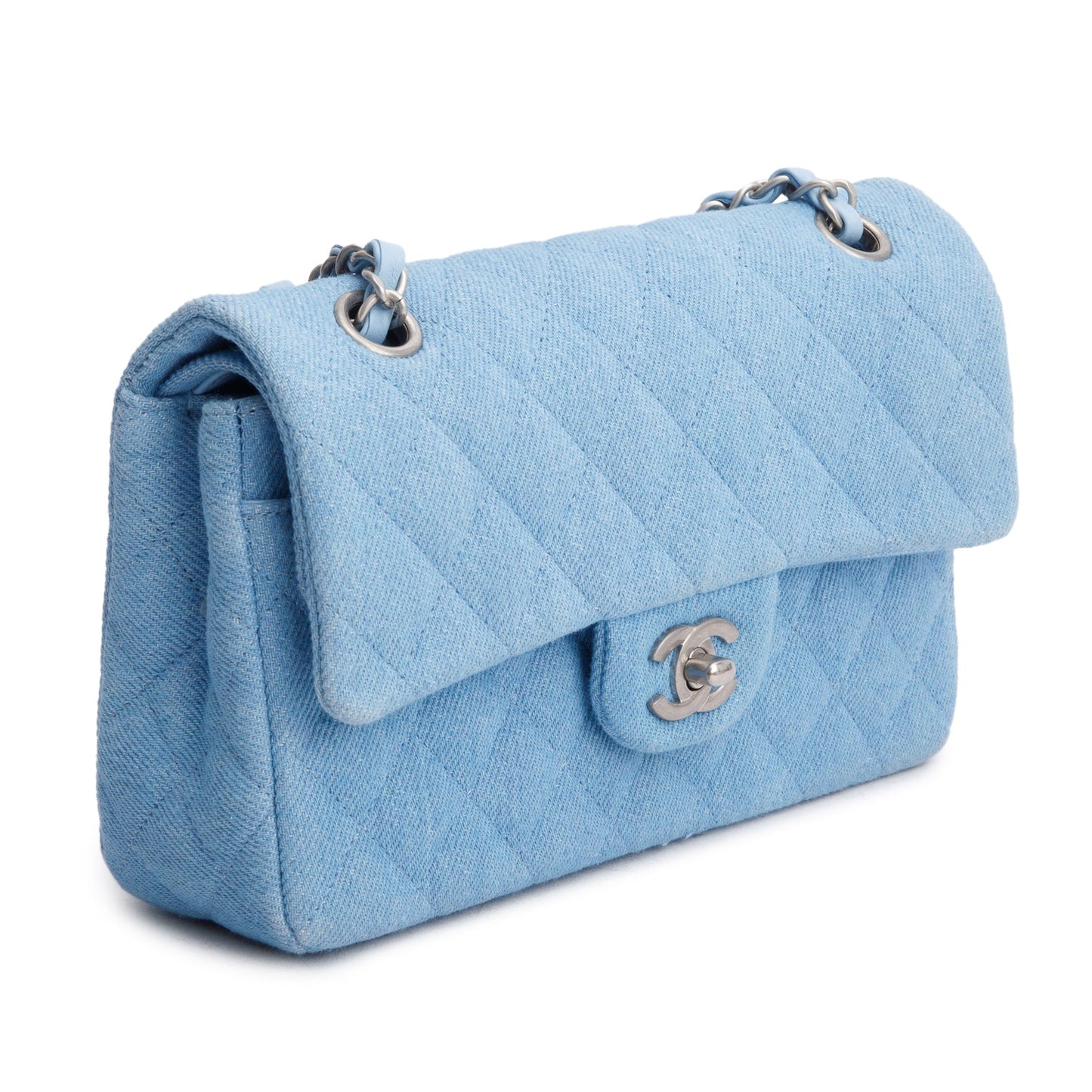 Chanel Blue Denim Quilted Small Double Flap Bag