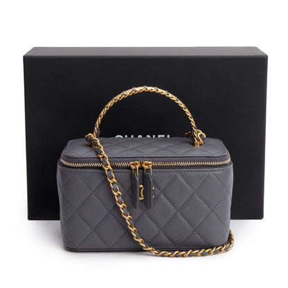 Chanel 2025 Grey Caviar Top Handle Long Vanity
