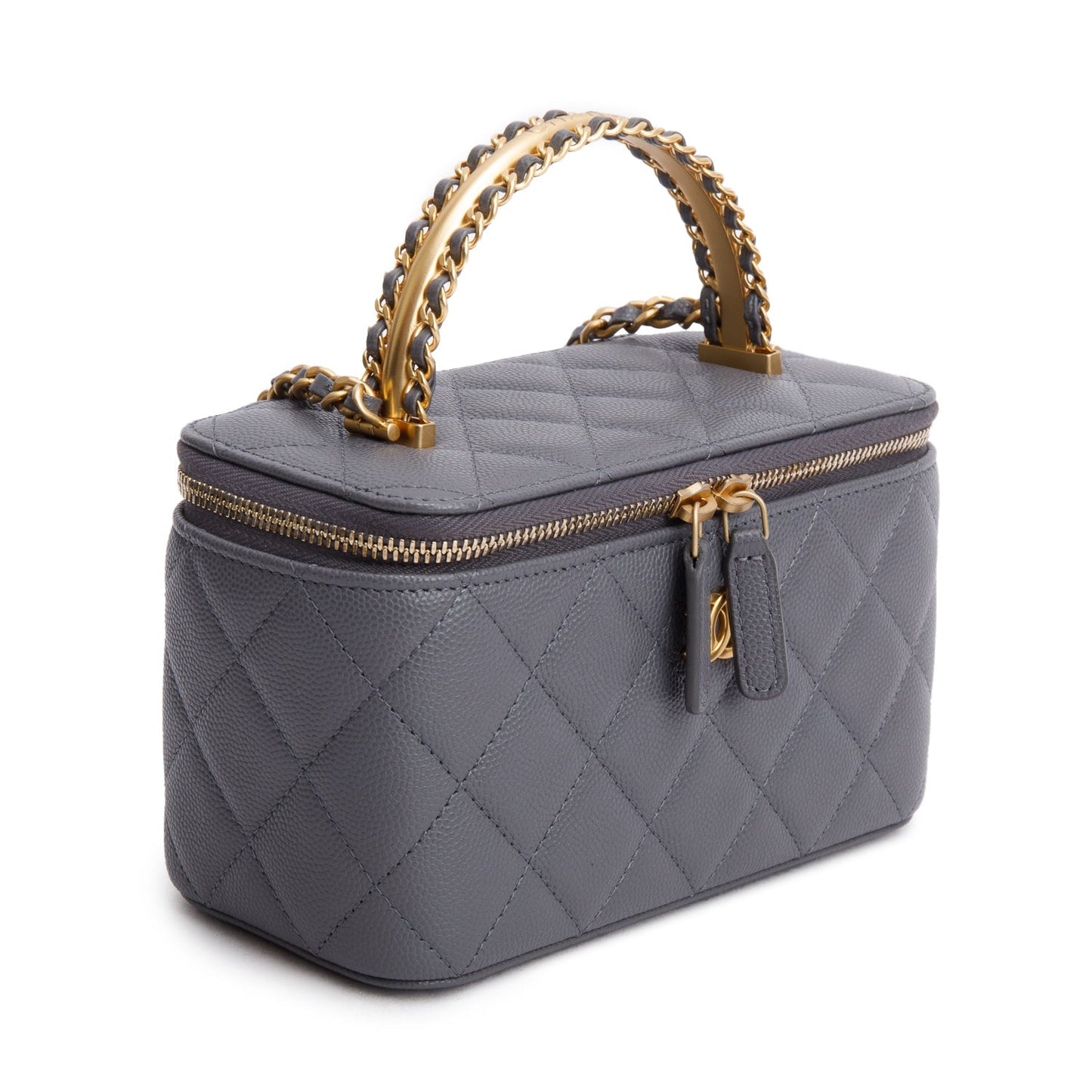 Chanel 2025 Grey Caviar Top Handle Long Vanity