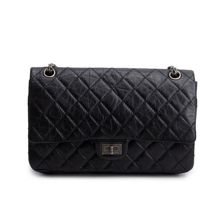 Chanel Black Aged Calfskin Leather 2.55 Reissue 226 Double Flap Bag