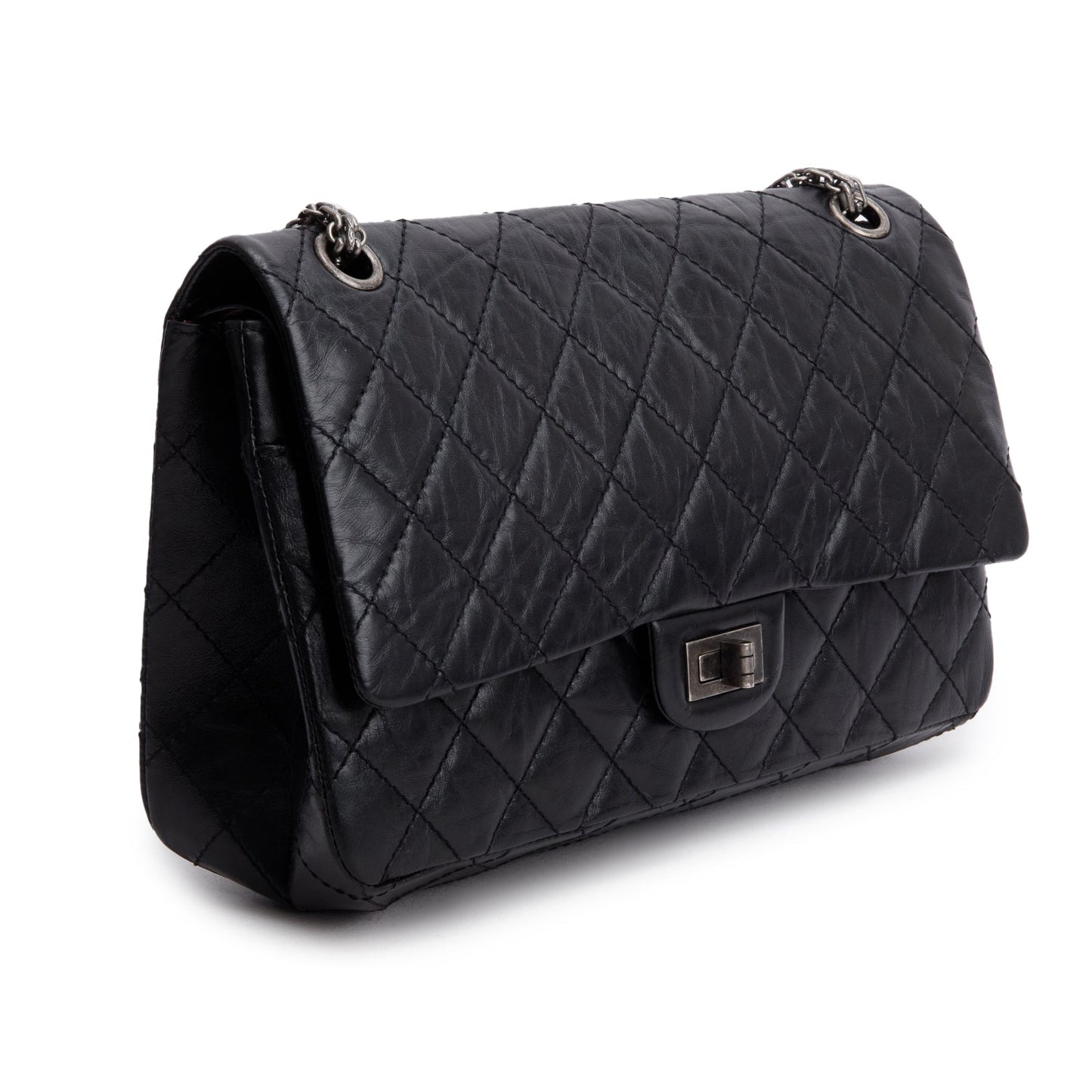 Chanel Black Aged Calfskin Leather 2.55 Reissue 226 Double Flap Bag