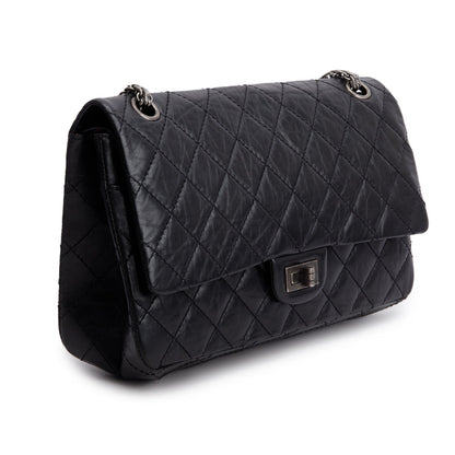 Chanel Black Aged Calfskin Leather 2.55 Reissue 226 Double Flap Bag