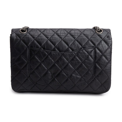 Chanel Black Aged Calfskin Leather 2.55 Reissue 226 Double Flap Bag