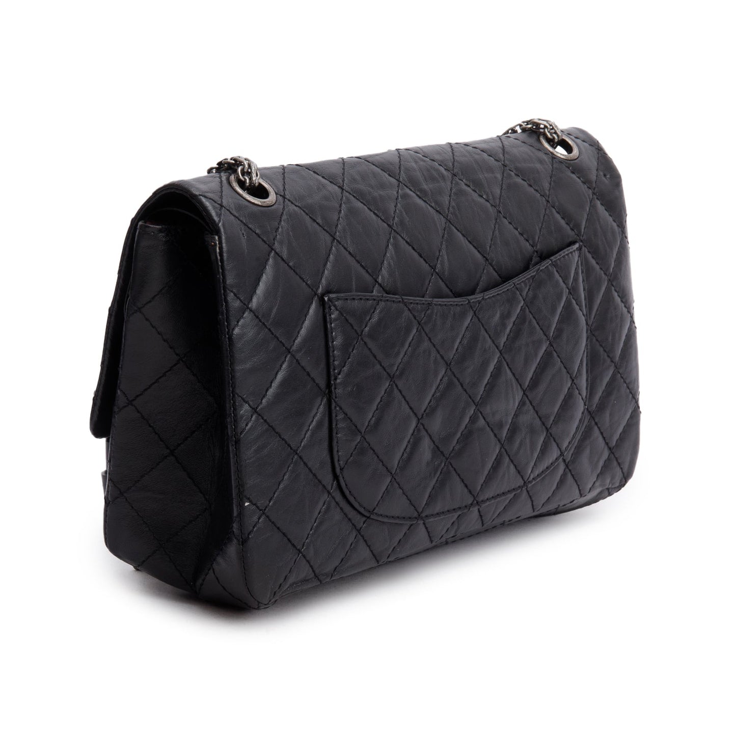 Chanel Black Aged Calfskin Leather 2.55 Reissue 226 Double Flap Bag