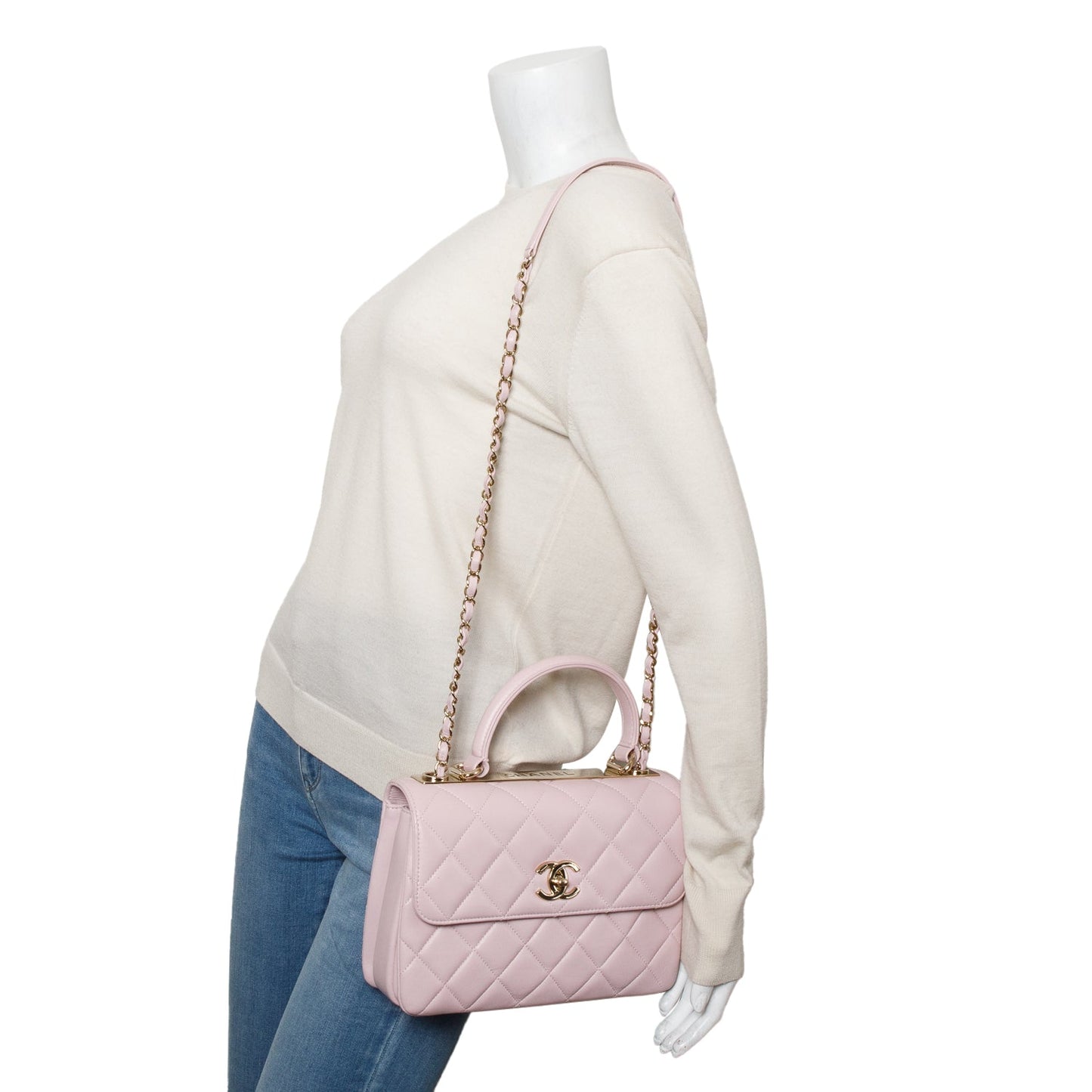 Chanel 2021 Pink Quilted Lambskin Trendy CC Small Top Handle Flap Bag
